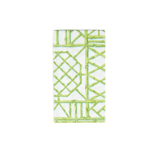Bamboo Screen Moss Green Guest Towel with lime-green bamboo lattice on white paper napkin on Tampa Home & Garden Store