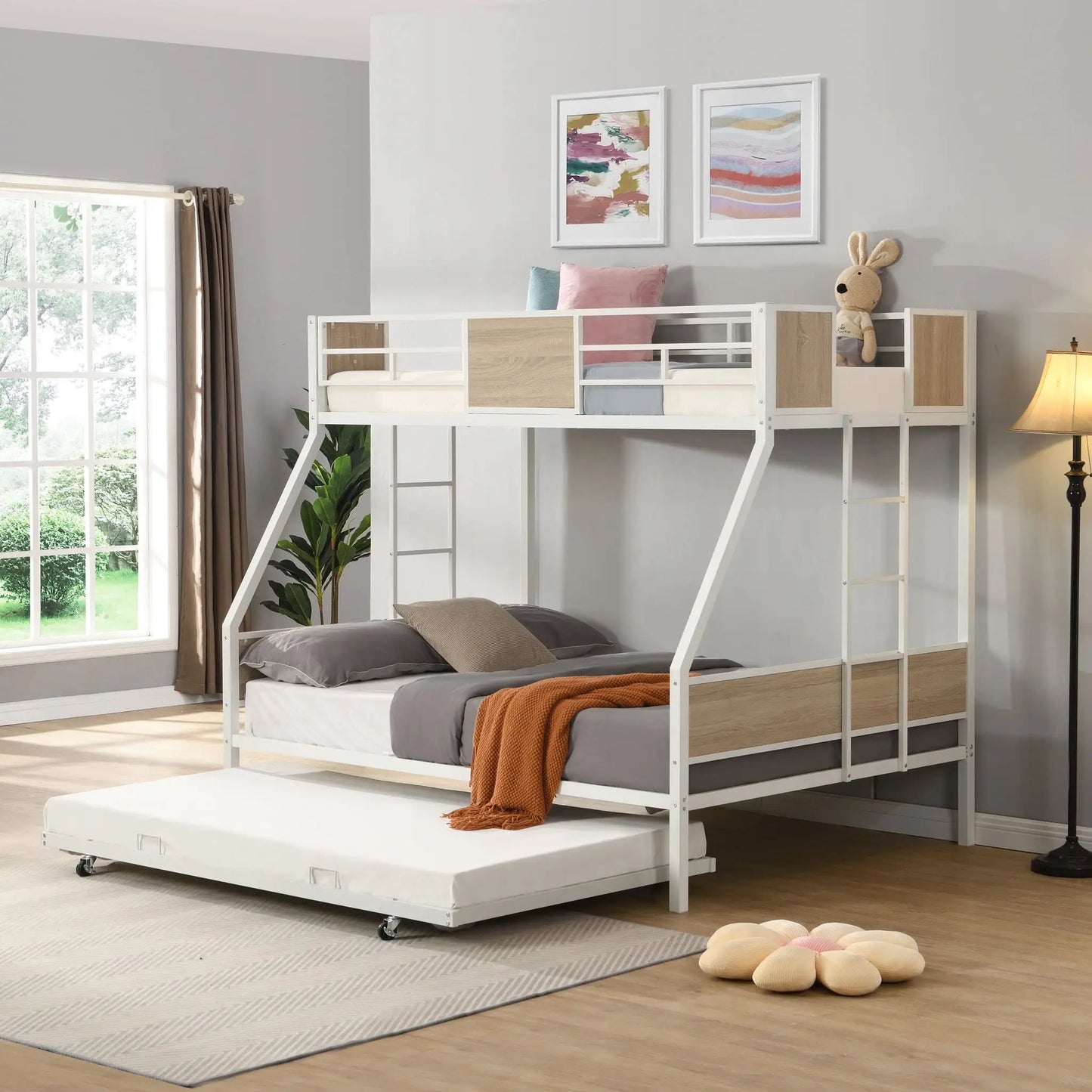 Modern Metal Bunk Bed with Dual Side Ladder