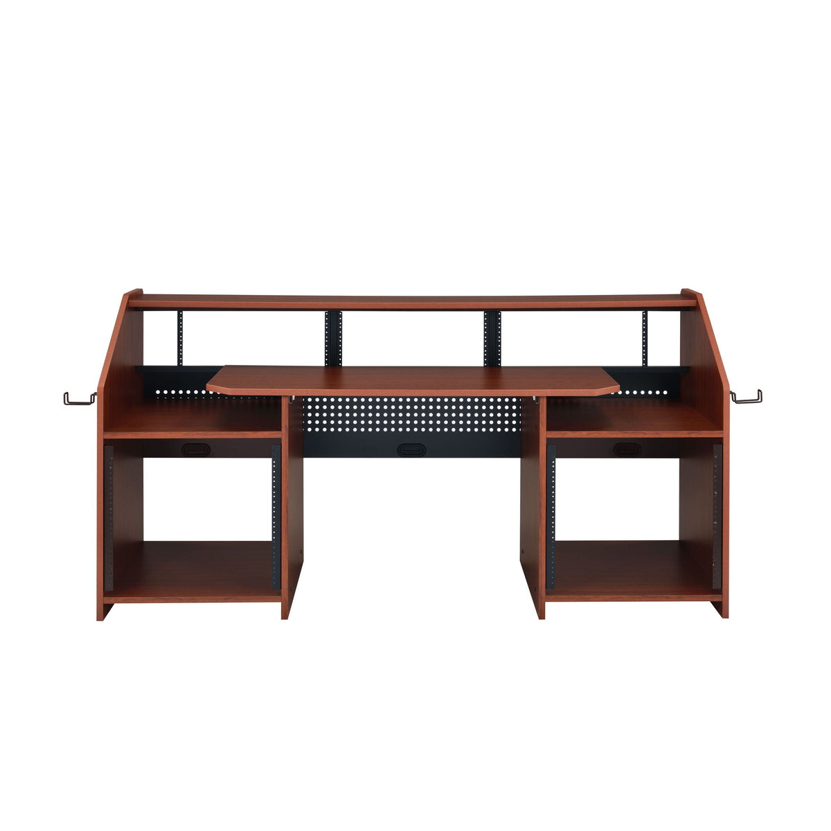 Annette Music Desk with Cable Management in dark brown wood and black perforated back on Tampa Home & Garden Store
