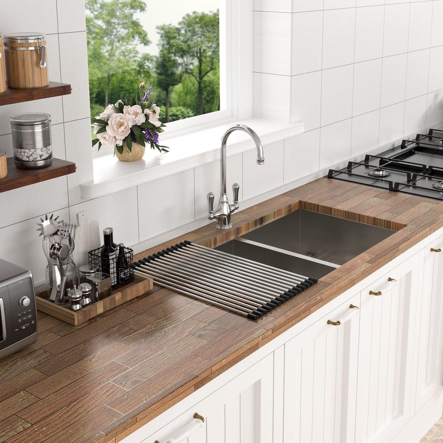 Undermount Double Bowl Sink and Brushed Nickel