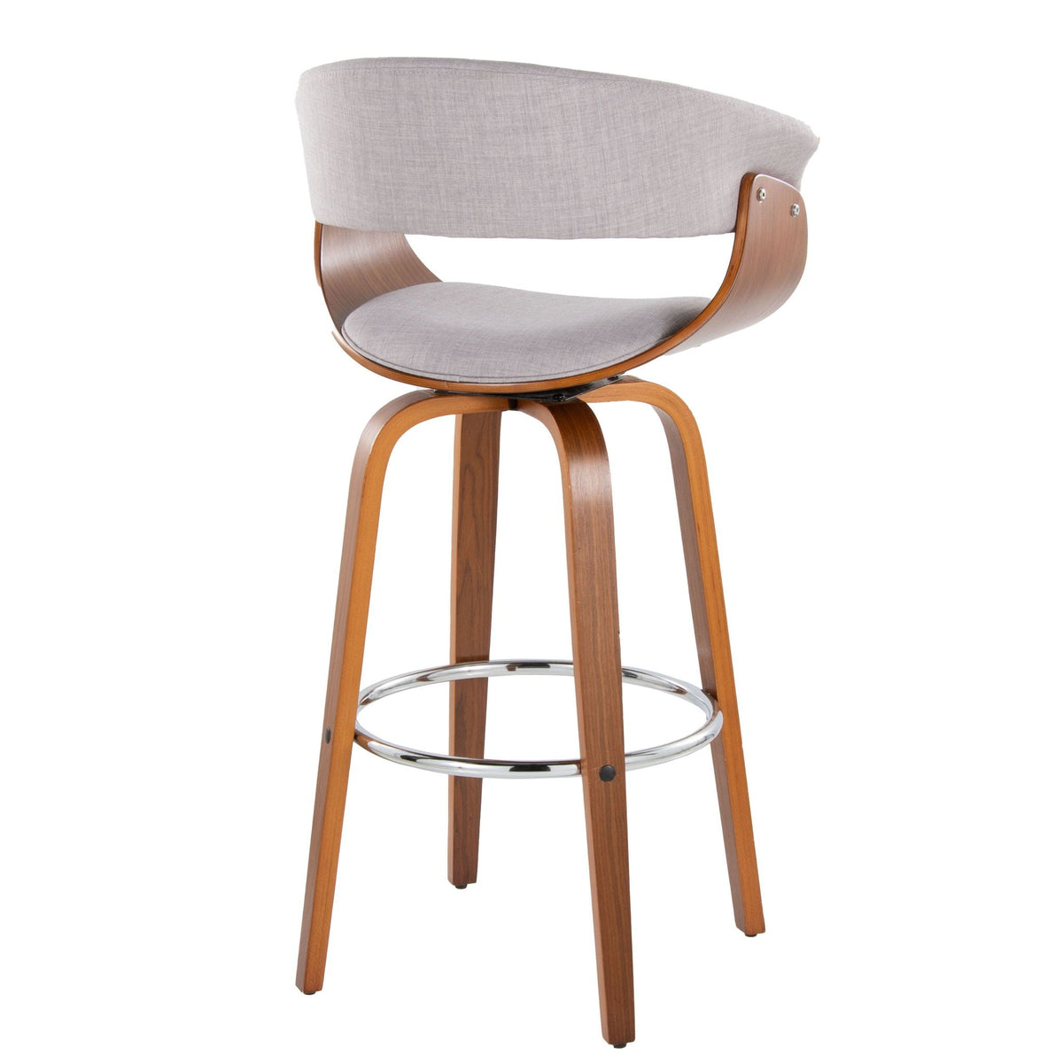 Vintage Mod mid-century fixed-height barstool in light gray fabric with curved wood legs on Tampa Home & Garden Store