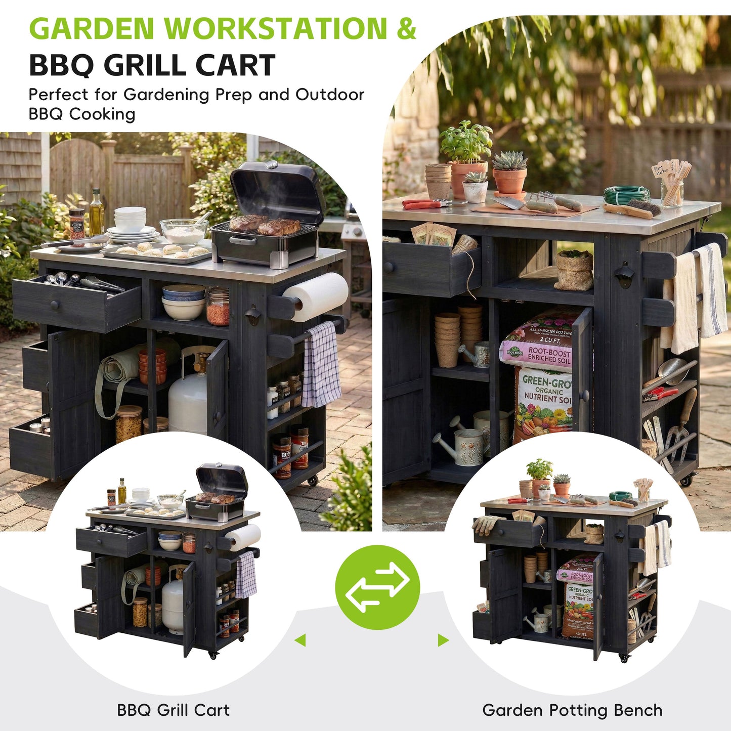 Extendable Outdoor Kitchen Island and Cart