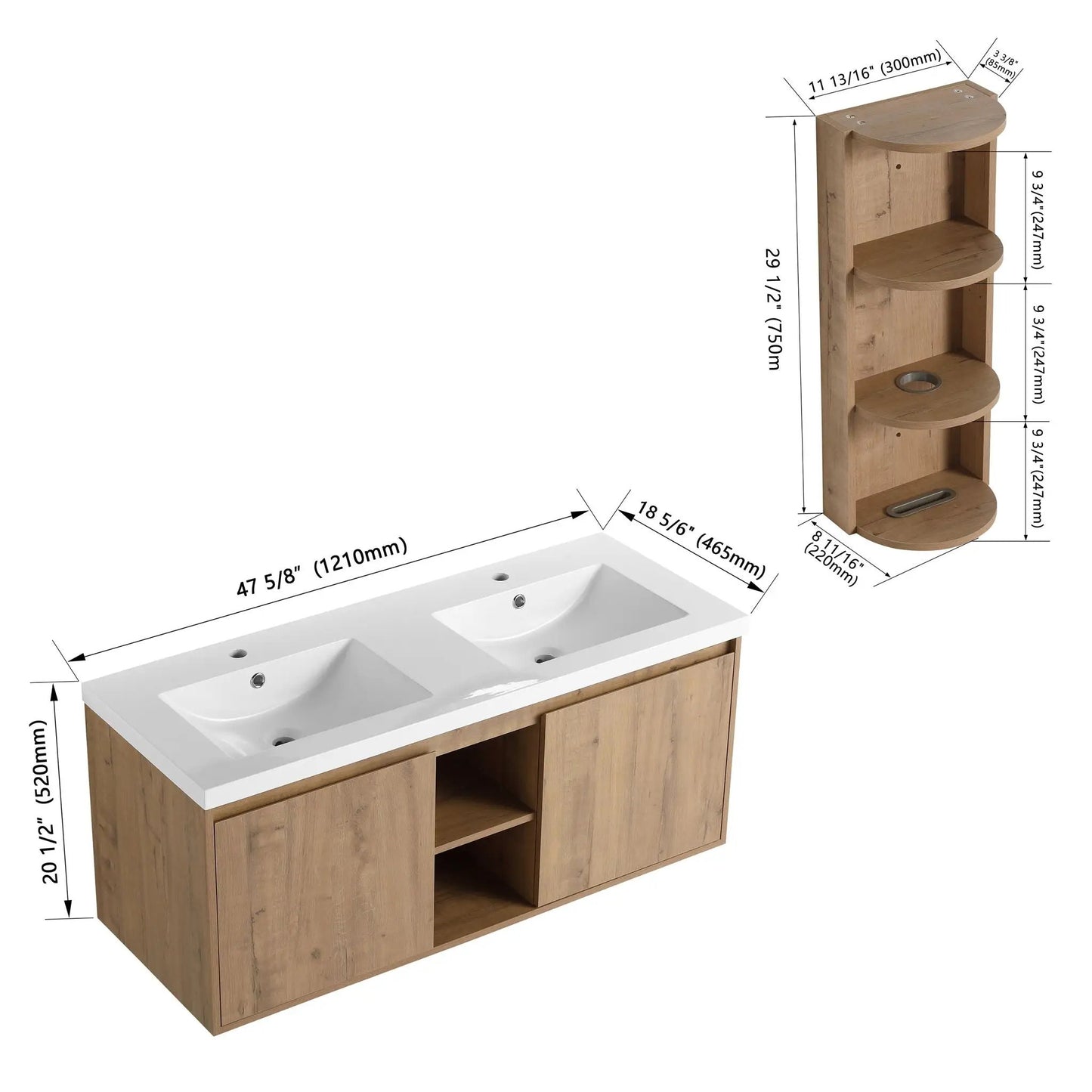 48 Inch Wall Mounted Vanity Double Resin Sink