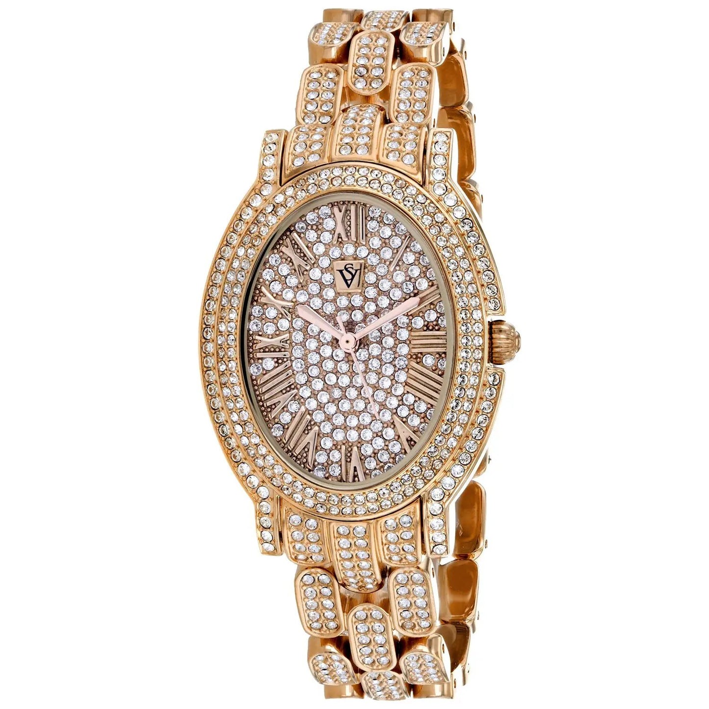 Christian Van Sant Amore rose gold-tone women's watch with crystal-studded bezel and bracelet, Roman numerals on Tampa Home & Garden Store