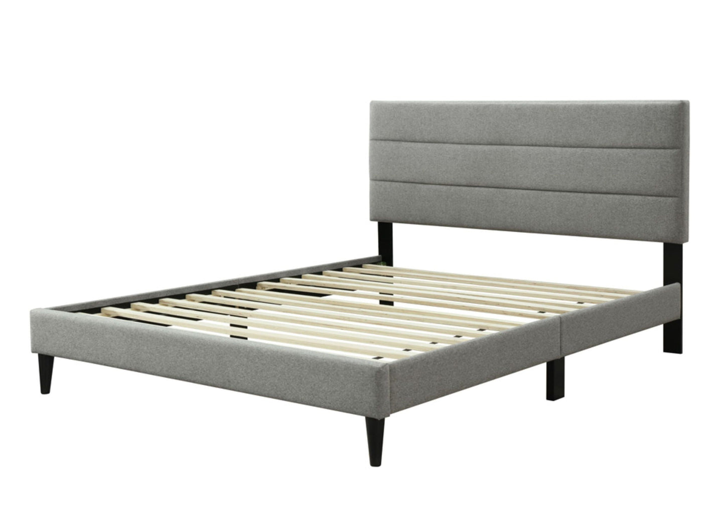 HouseOfZazla gray upholstered channel bed with USB, fabric platform bed with slats on Tampa Home & Garden Store