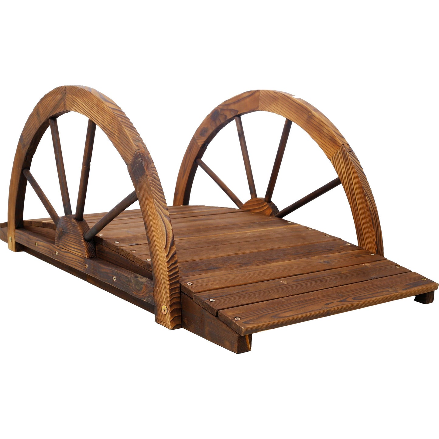 Wooden garden bridge arc footbridge brown with half-wheel railings solidwood HouseOfZazla on Tampa Home & Garden Store