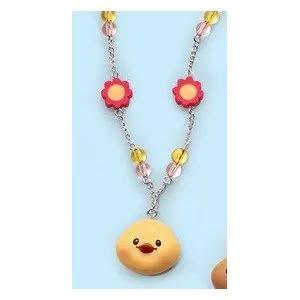 Egg necklace with chick charm resin, pink flower beads on a silver chain on Tampa Home & Garden Store