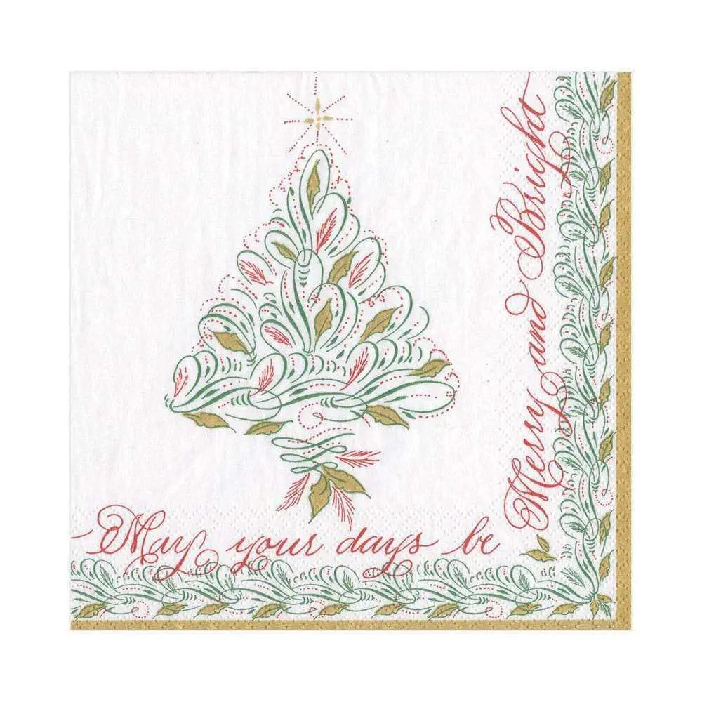 Christmas Calligraphy Paper Luncheon Napkins Caspari triple-ply white with tree motif Loft on Tampa Home & Garden Store