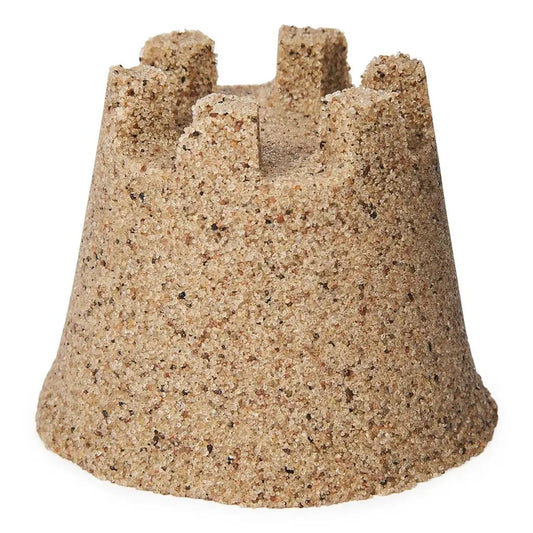 Kinetic sand castle mold in beige speckled sand for sensory play on Tampa Home & Garden Store