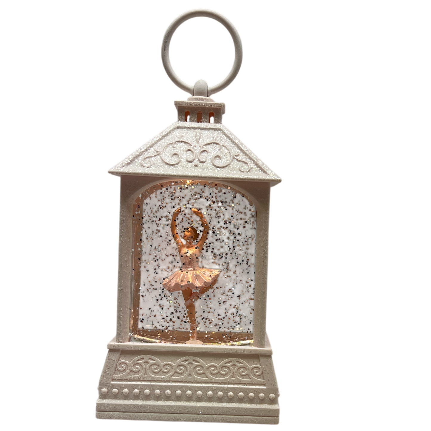 Lighted Ballet Dancer Snow Globe in cream lantern frame with glitter interior on Tampa Home & Garden Store