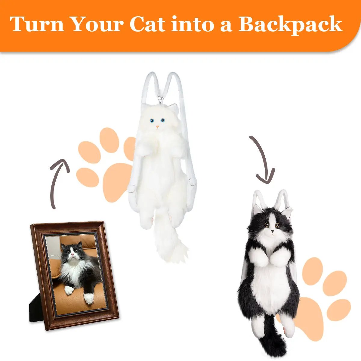 Chongker Creative cat backpacks: white fluffy cat backpack and black‑white plush cat backpack on Tampa Home & Garden Store