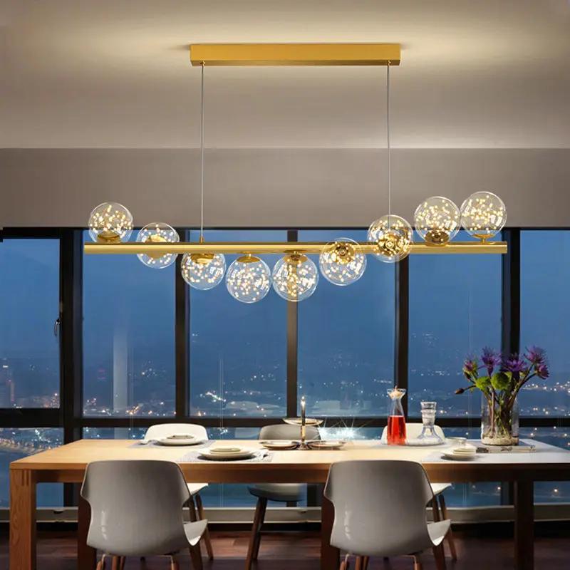 Dining room chandelier long creative 3D LED by Decorbites with gold finish glass globes on Tampa Home & Garden Store