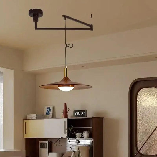 Walnut wood dining room chandelier pendant with iron frame by Decorbites on Tampa Home & Garden Store