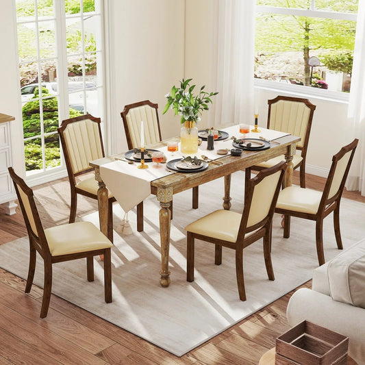 Dining Chair Set of 2 with PU Leather and Rubber Wood Frame-Brown - Tampa Home & Garden Store