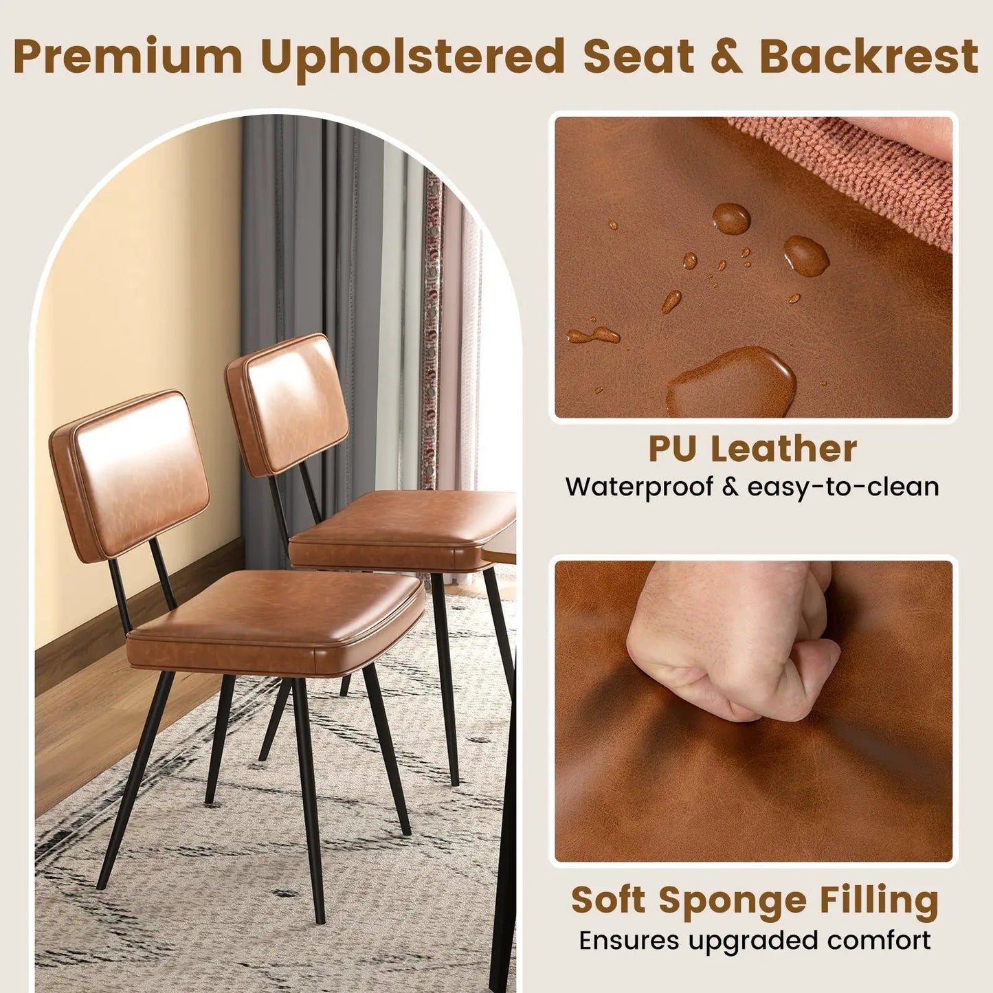 Dining Chair Set of 2 brown PU leather with padded back and seat DirectDeals on Tampa Home & Garden Store