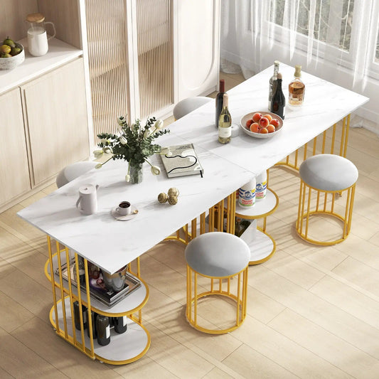 Mesa de comedor rectangular para 2 personas con estante de almacenamiento de 2 niveles para comedor de espacios pequeños - Blanco
