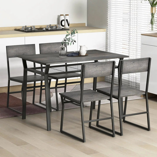 Juego de mesa de comedor de 5 piezas con estante de almacenamiento y estructura de metal