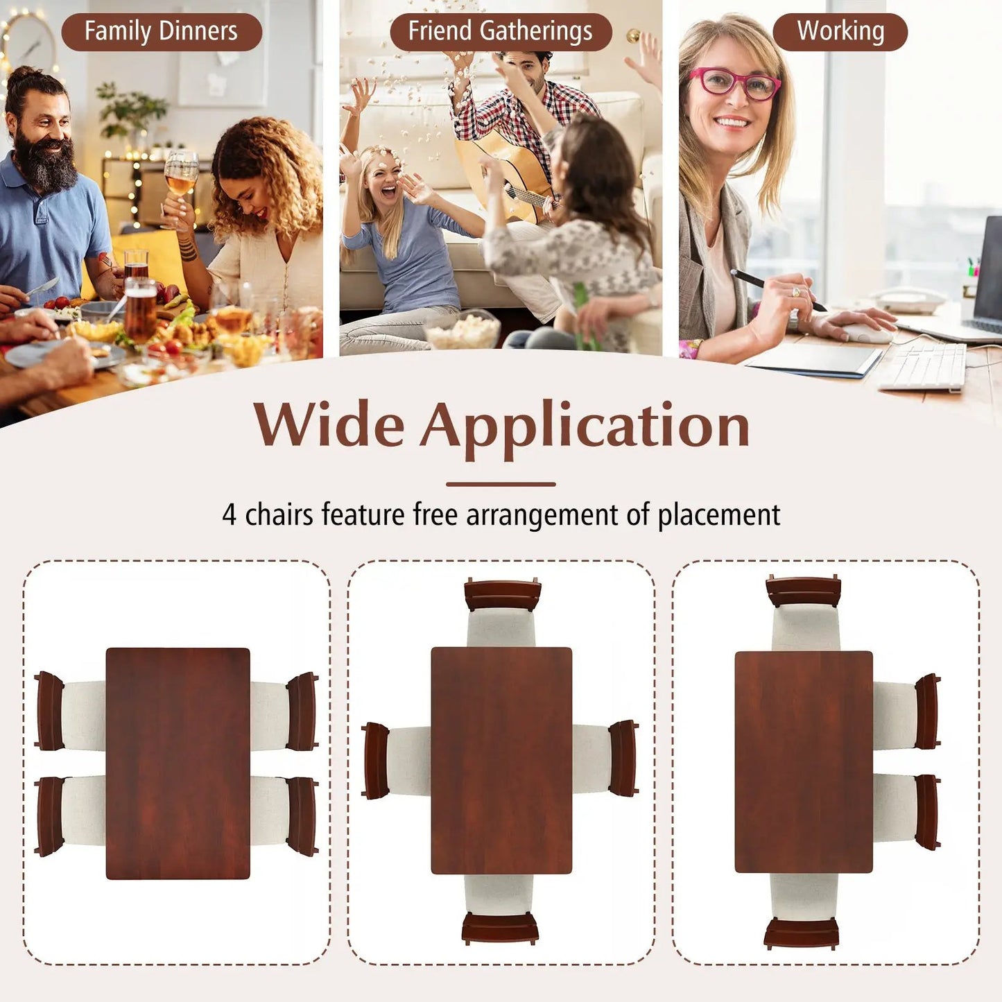 Walnut 5-Piece Dining Set with High Back for 4: table with cushioned high-back chairs on Tampa Home & Garden Store