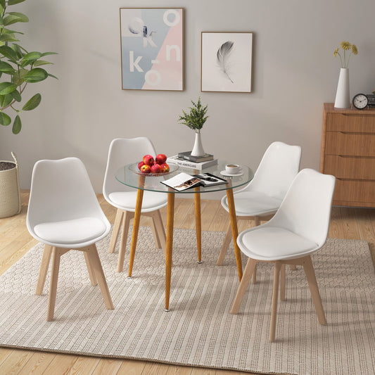 Round Glass Dining Table Leisure Coffee Table with Metal Legs-Natural - Tampa Home & Garden Store
