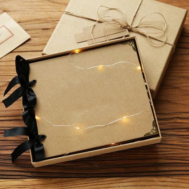 Stevvex DIY photo album scrapbook kraft brown cover with black ribbon binding, 20 pages on Tampa Home & Garden Store