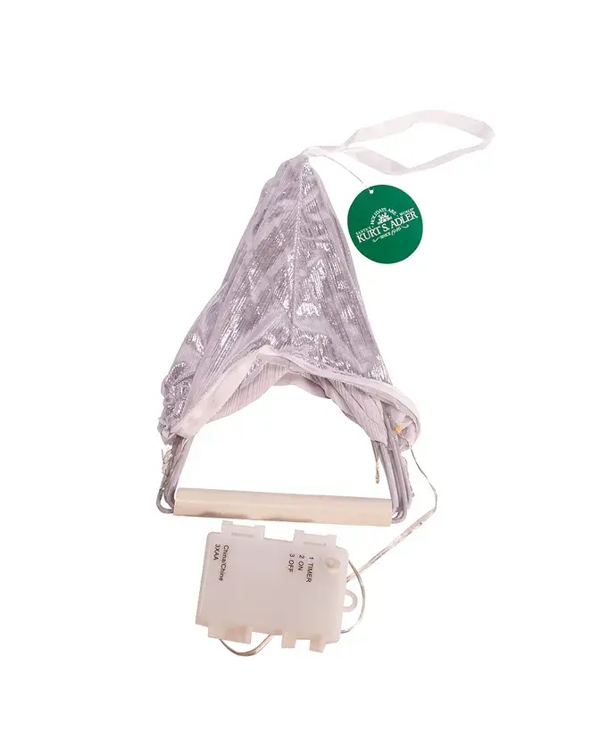 Silver metallic 3D star ornament, foldable 16 inches with hanging loop, Kurt Adler tag visible on Tampa Home & Garden Store