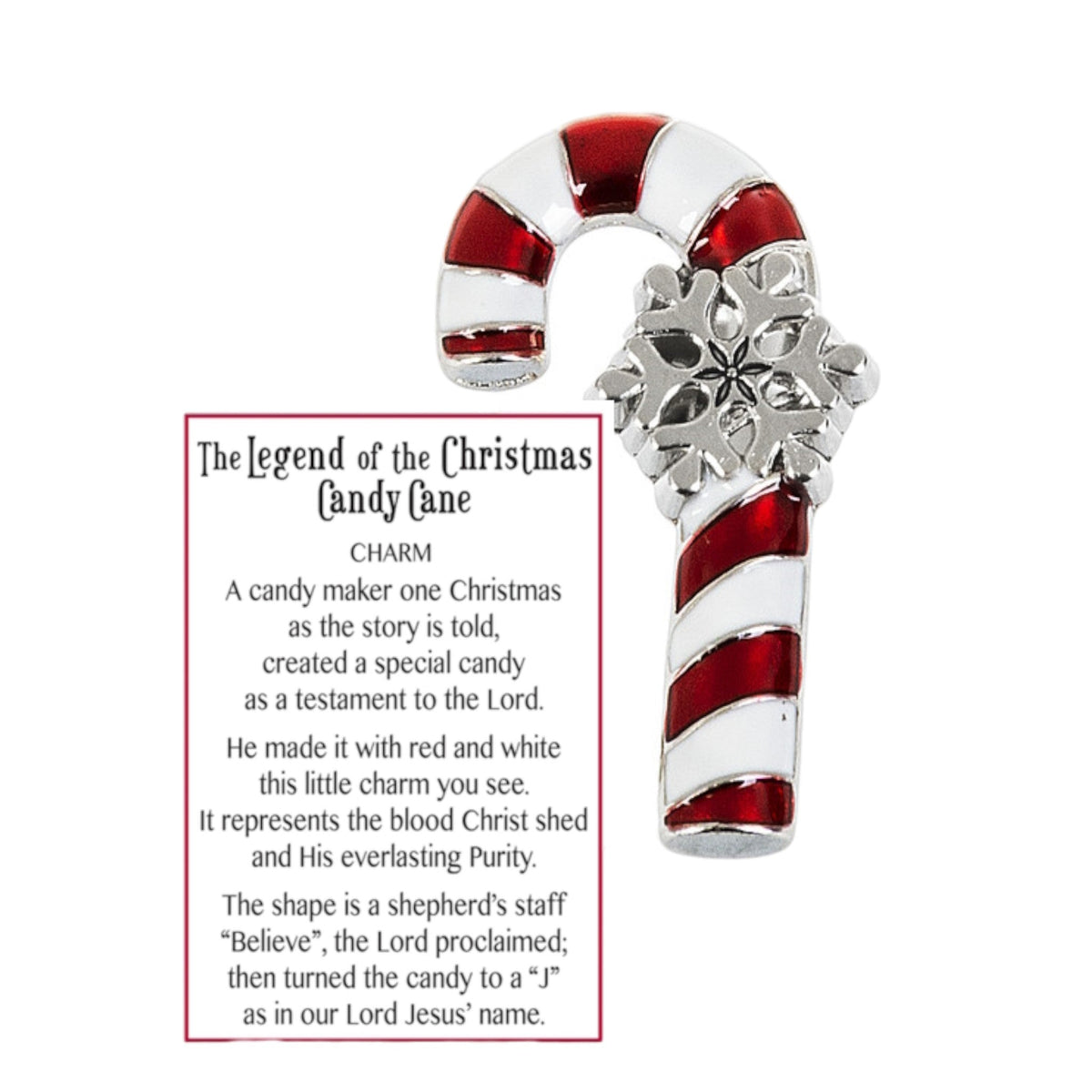Legend of the Christmas Candy Cane Charm: red-white candy cane with snowflake accent on Tampa Home & Garden Store