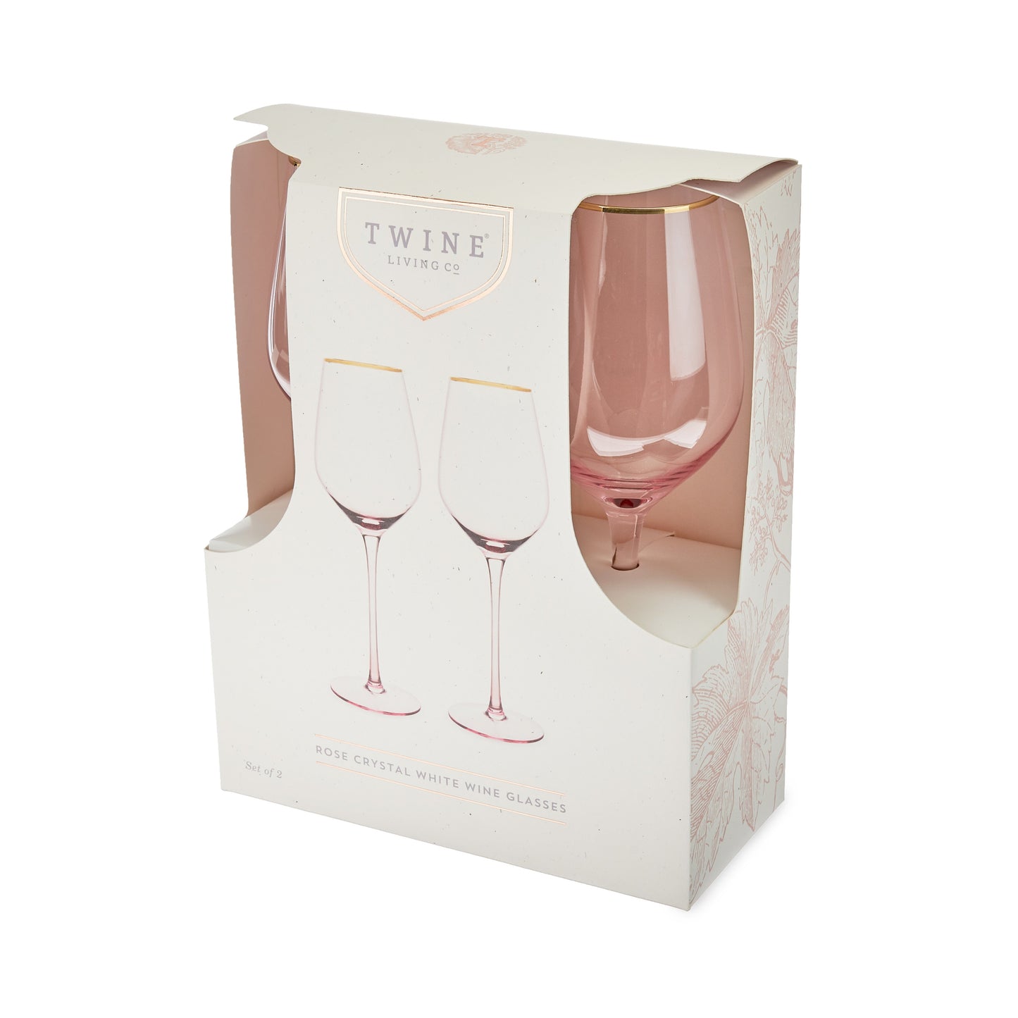 Rose Crystal Wine Glasses with Gold Rim Set