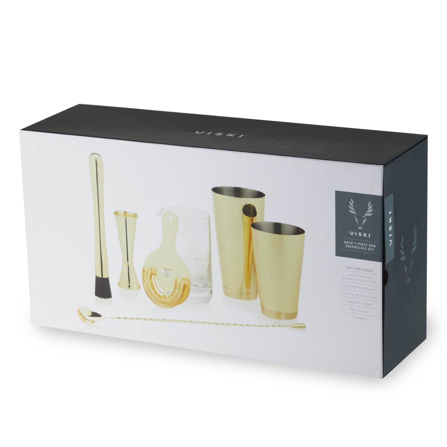 Seven Piece Gold Cocktail Shaker and Bar Set