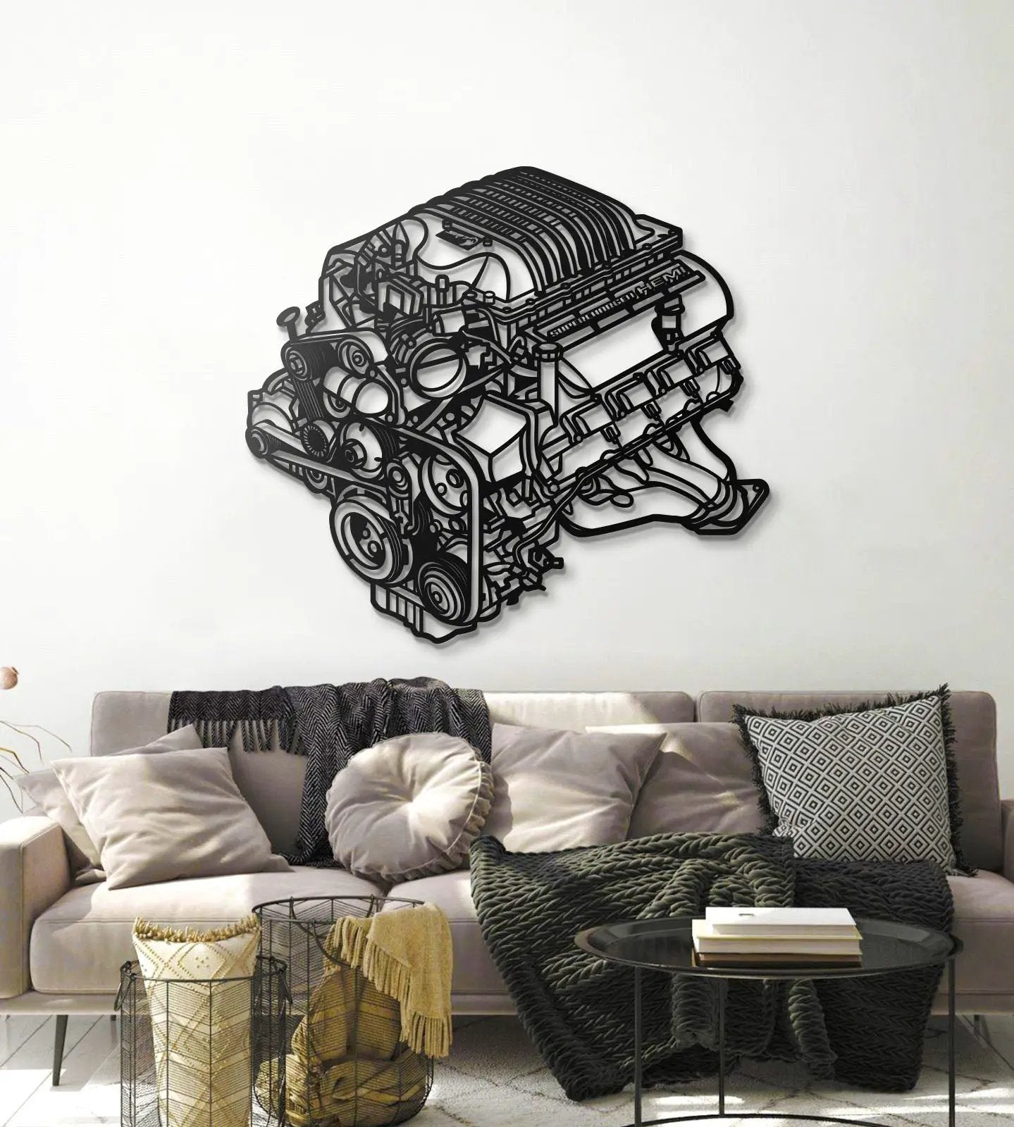 2018 Challenger Hemi engine block wall art black metal Modello Turbo on Tampa Home & Garden Store