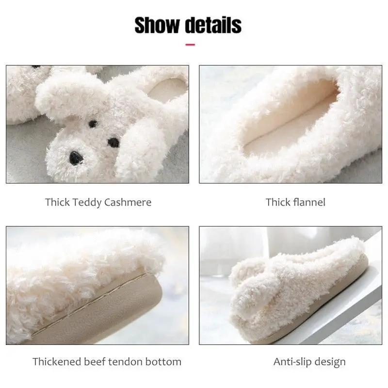 Dog Slippers Women Winter Plush Faux Fur Home