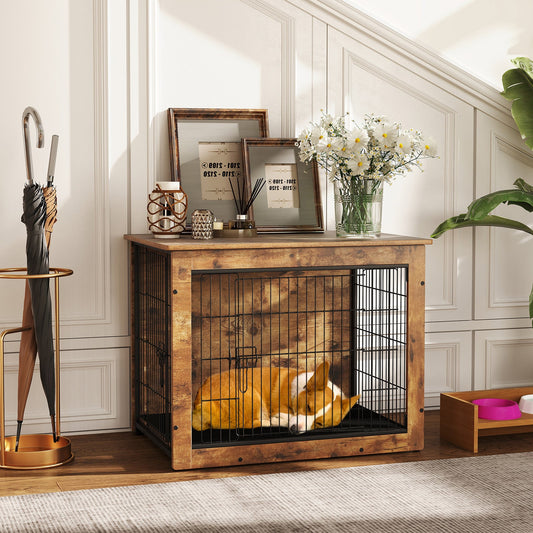 Dog Crate Furniture with Cushion and Double Doors for Small/Medium Dogs - Tampa Home & Garden Store