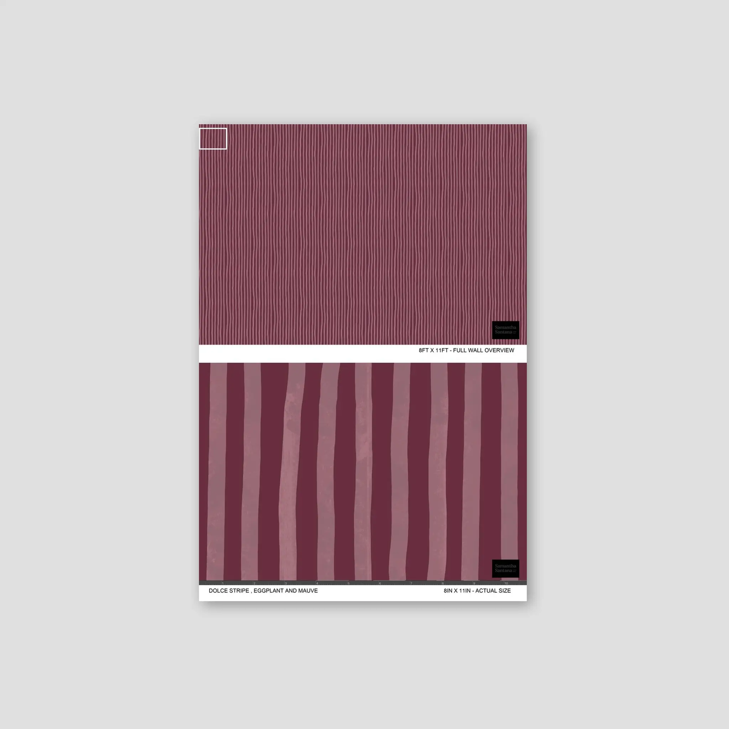 Dolce Stripe wallpaper eggplant and mauve with vertical stripe pattern by Samantha Santana Creative on Tampa Home & Garden Store