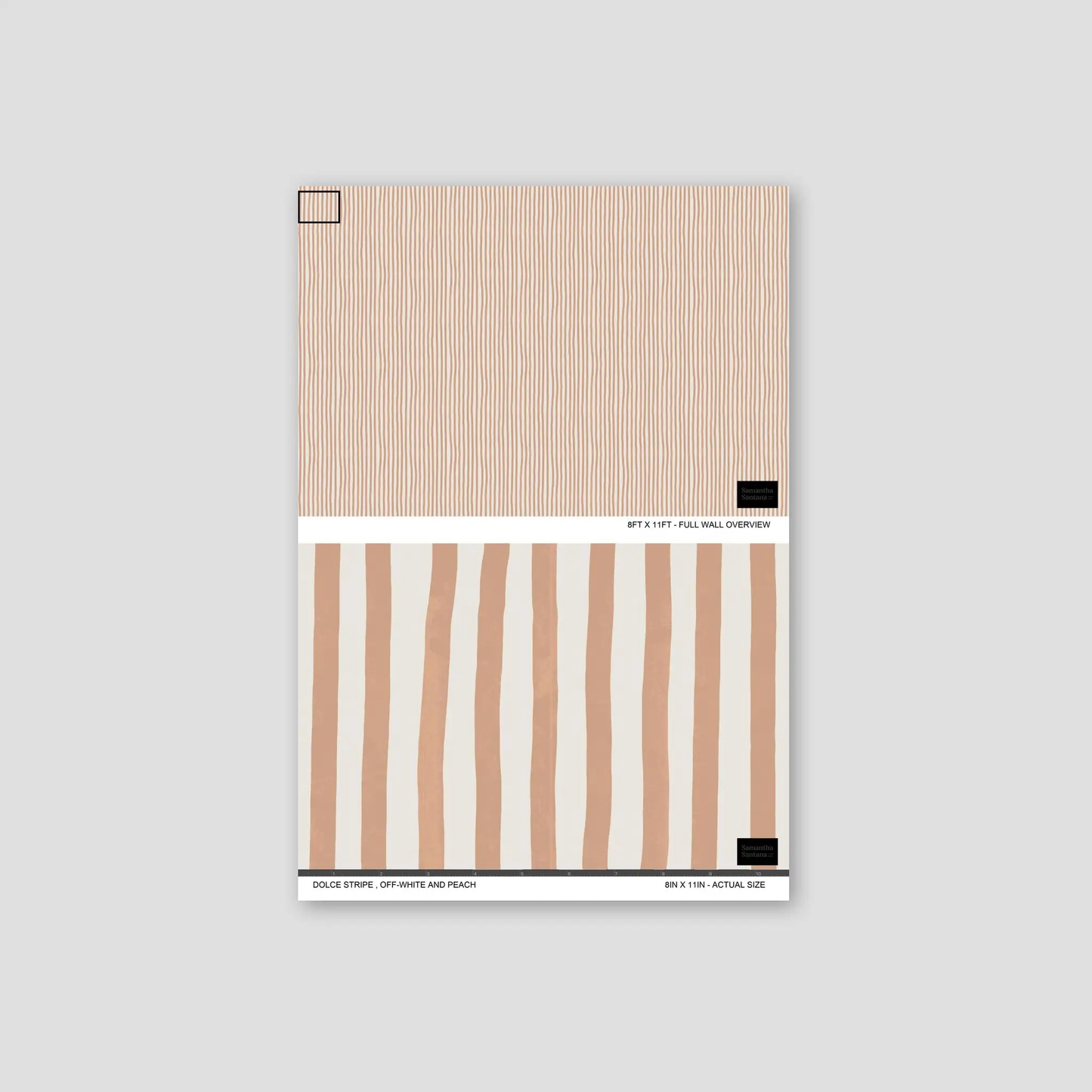 Dolce Stripe wallpaper sample in off-white peach with vertical stripes by Samantha Santana on Tampa Home & Garden Store