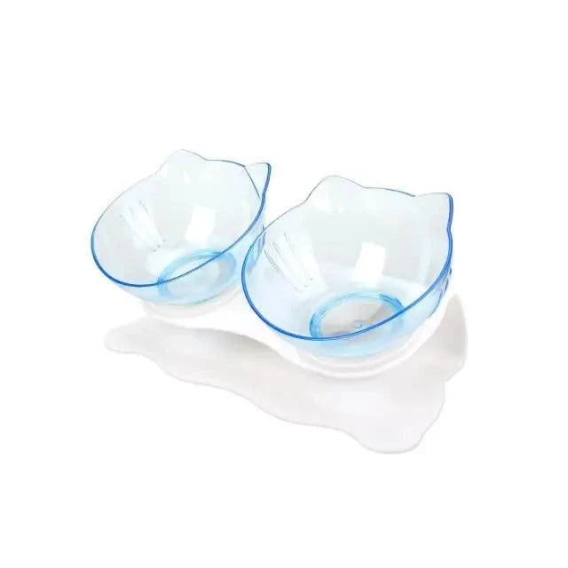 Two non-slip cat bowls with silicone mat, translucent blue Stevvex bowls on Tampa Home & Garden Store