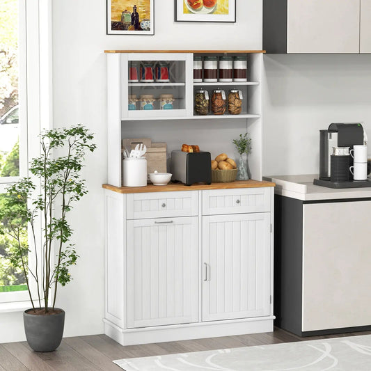 Double tilt-out trash cabinet with hutch white beadboard finish wood countertop on Tampa Home & Garden Store