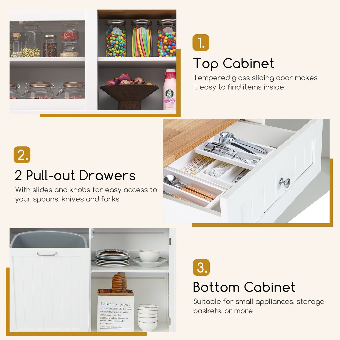 DirectDeals Double Tilt-Out Trash Cabinet With Hutch, white finish and wood countertop on Tampa Home & Garden Store