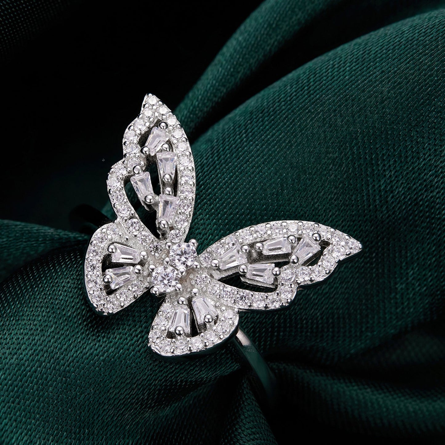 Butterfly pavé ring with clear CZ stones, 925 silver white gold plated, size 7, Bids.com on Tampa Home & Garden Store