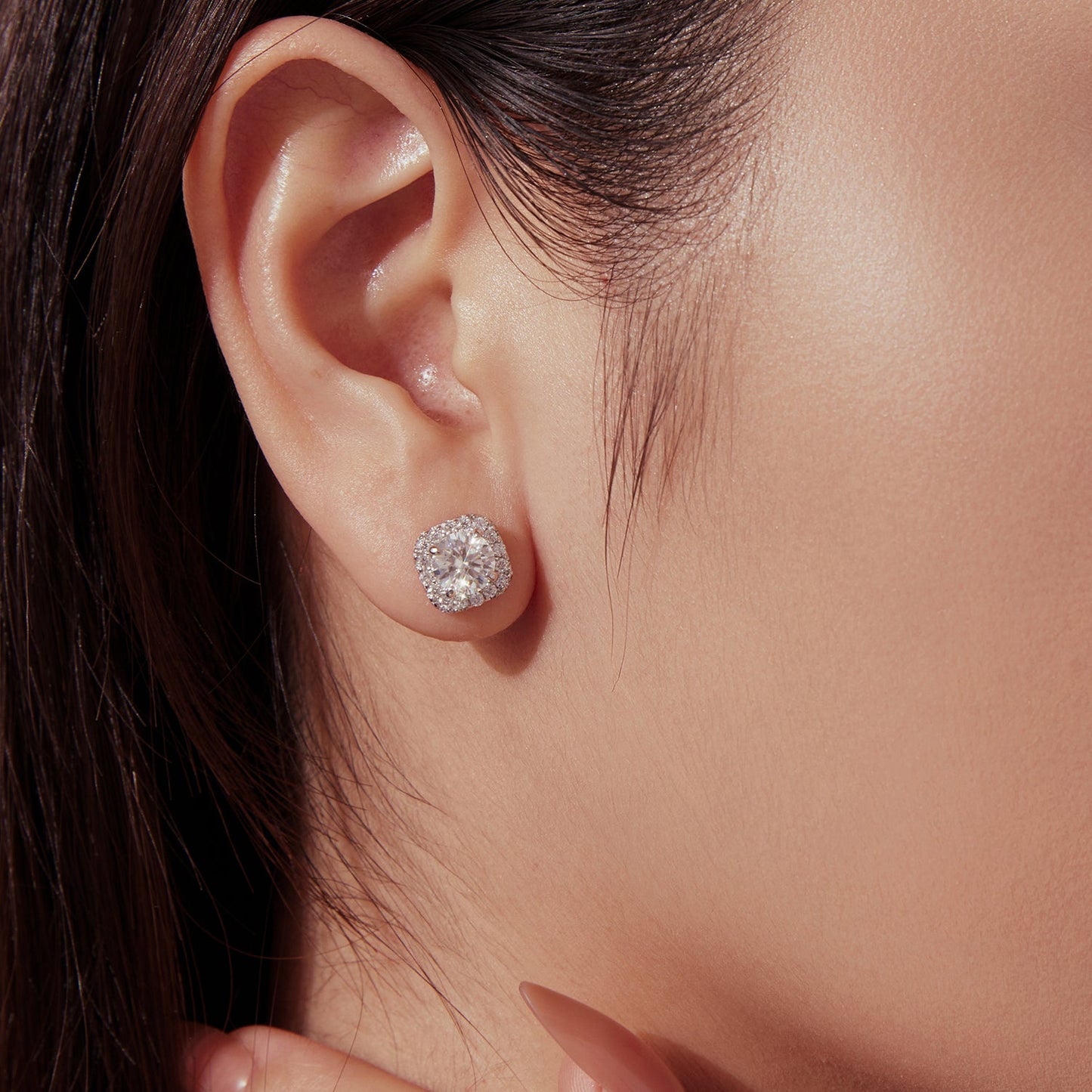 Earring 925 Sterling Silver Moissanite stud with pave halo 1.0 cm by Bids.com on Tampa Home & Garden Store