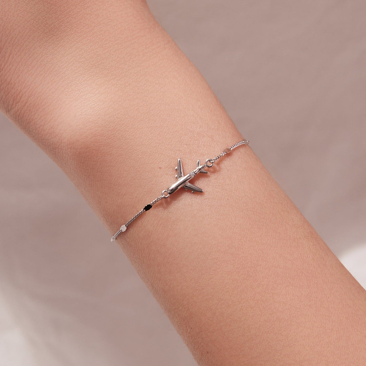 Bracelet silver-plated 16+5cm with airplane charm and CZ accents by Bids.com on Tampa Home & Garden Store