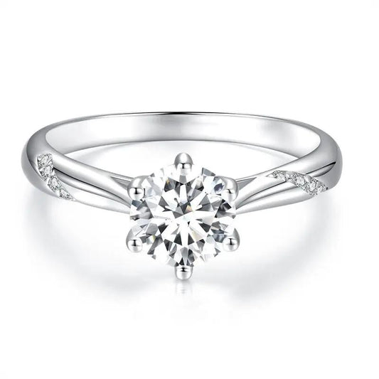 Ring 925 Sterling Silver Moissanite & Zircon size 5 with solitaire center stone and side accents on Tampa Home & Garden Store