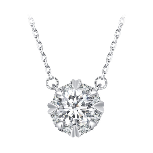 925 Sterling Silver Moissanite 1.0 Carat Necklace with Pavé Halo for Women on Tampa Home & Garden Store