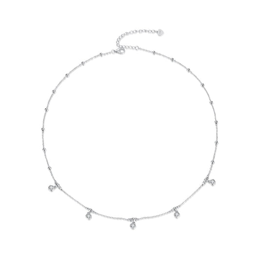 925 sterling silver 3mm moissanite necklace with delicate beaded chain and small drop charms on Tampa Home & Garden Store