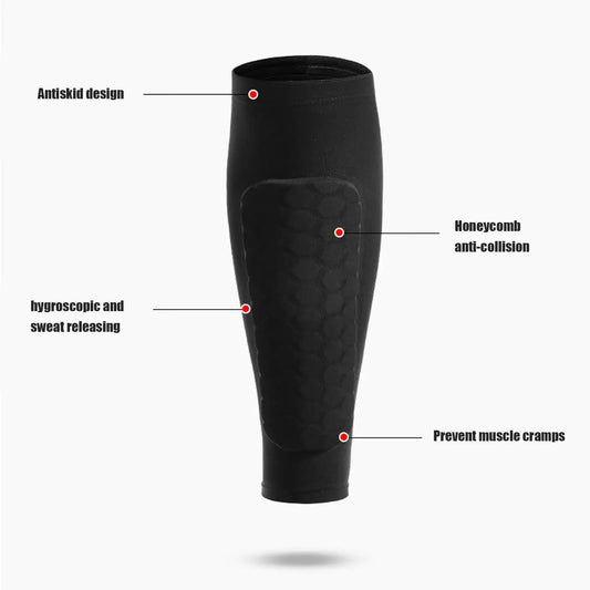 Honeycomb Soccer Shin Guards by Moktan Sabai, black antiskid design with moisture-wicking padding on Tampa Home & Garden Store