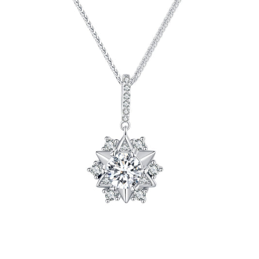 925 Sterling Silver Moissanite Necklace with pave pendant on platinum-plated chain, 45cm, women on Tampa Home & Garden Store