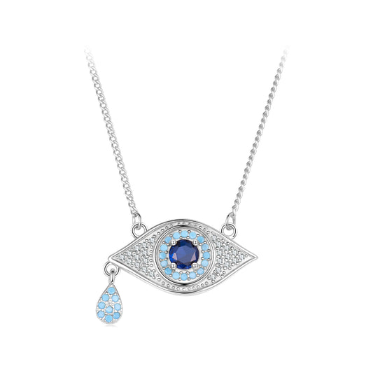 925 sterling silver evil eye pendant necklace with blue center gem and pavé CZ; teardrop charm on Tampa Home & Garden Store