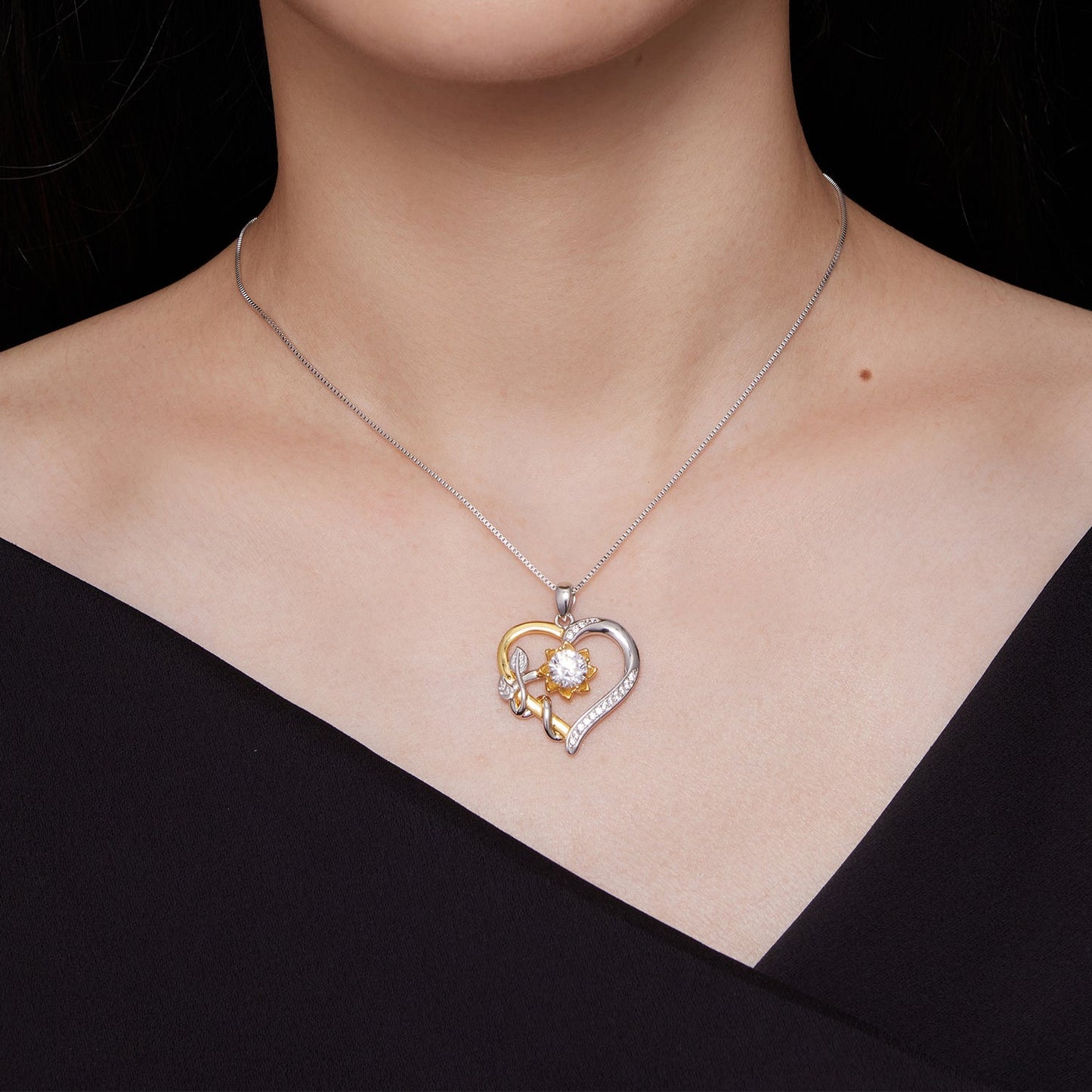 Necklace Sterling Silver Plated Gold Moissanite heart pendant with pavé accents on silver chain on Tampa Home & Garden Store