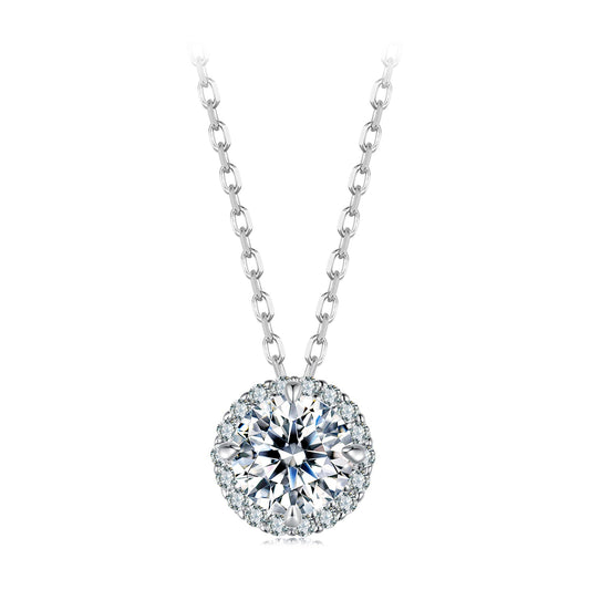 925 Sterling Silver Moissanite Necklace with pave halo pendant, 40+5cm chain on Tampa Home & Garden Store
