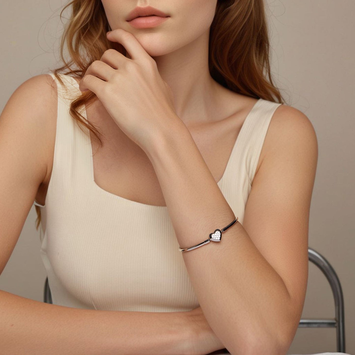 925 Sterling Silver White Gold Plated CZ bracelet for women, heart charm, size 17 on Tampa Home & Garden Store
