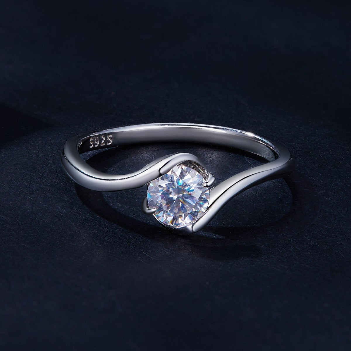925 sterling silver moissanite ring for women, 5mm round center stone with curved split shank on Tampa Home & Garden Store