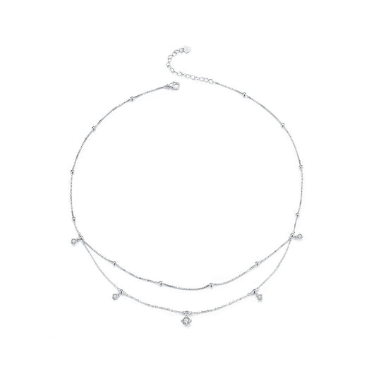 Necklace set 925 sterling silver plated moissanite, two-layer chains, by Bids.com on Tampa Home & Garden Store
